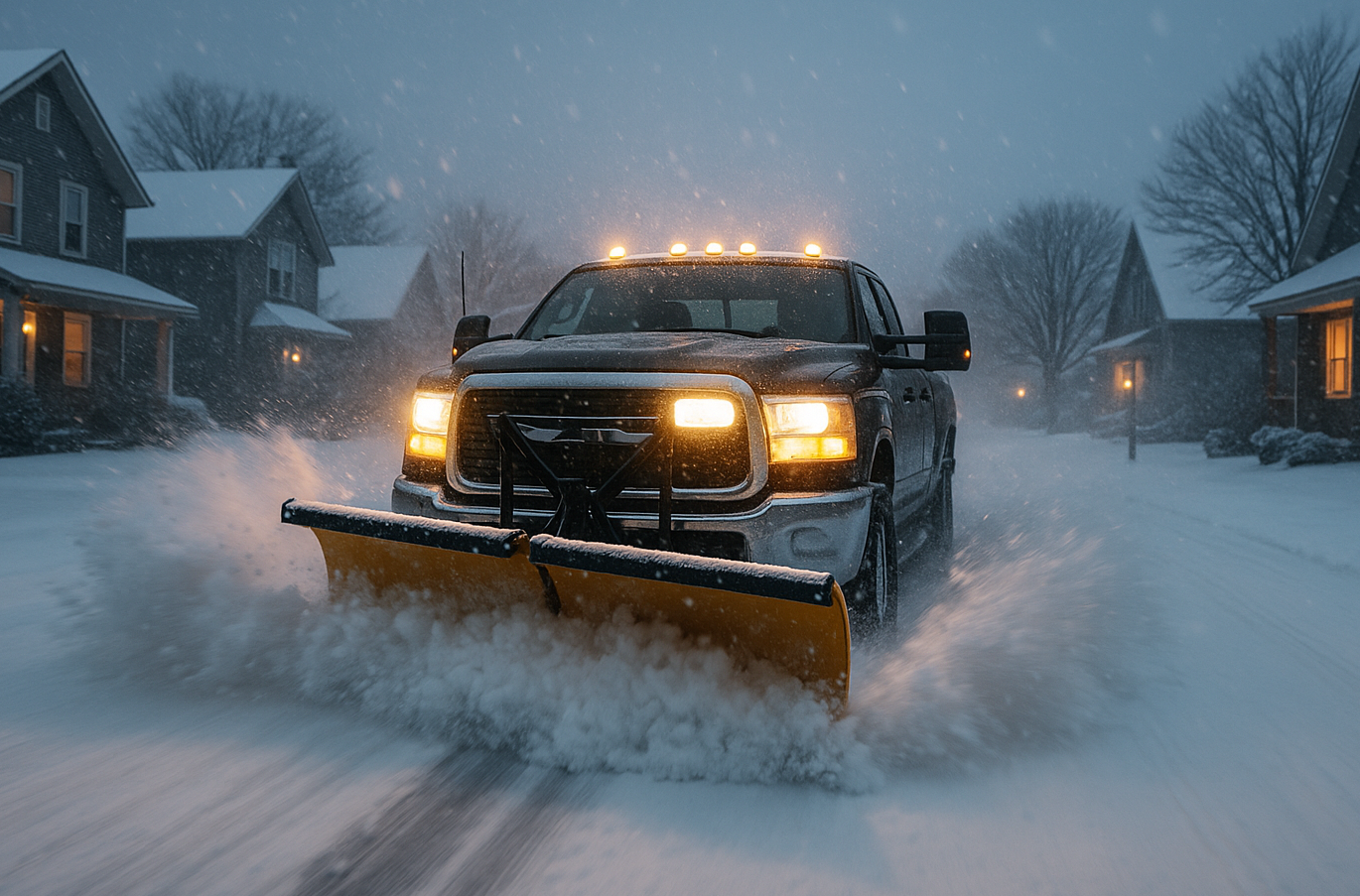 Professional snow removal truck clearing driveway